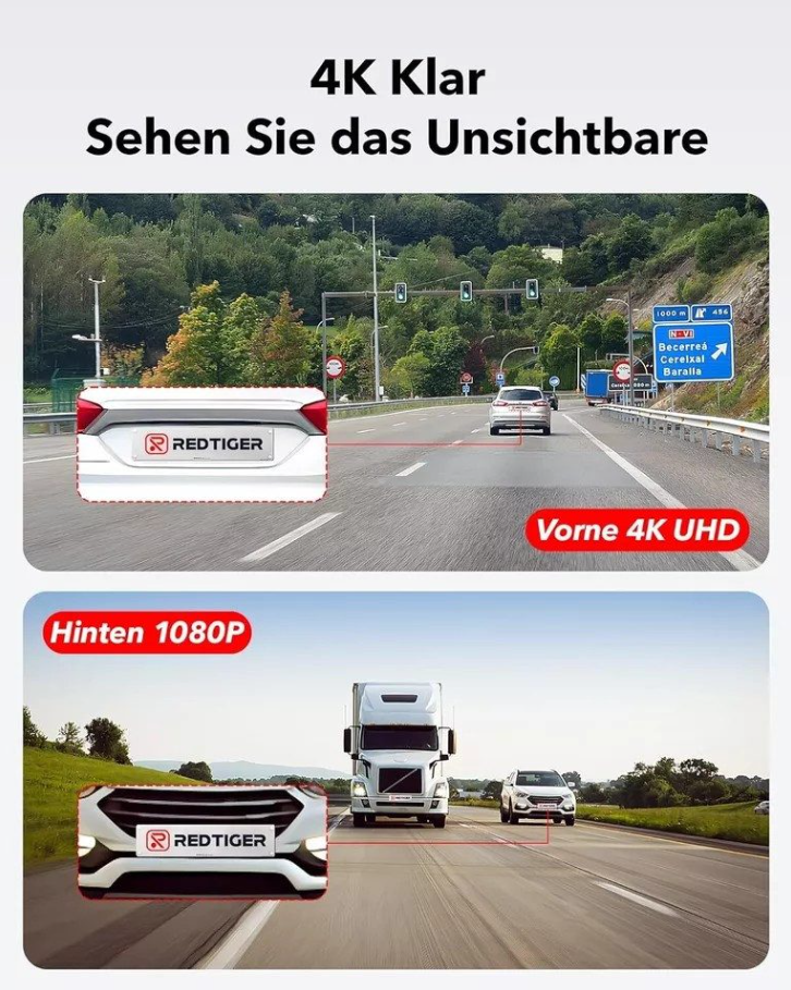 Redtiger F7NP – Flexible 4K-Dual-Dashcam mit Innenrückkamera B-Ware