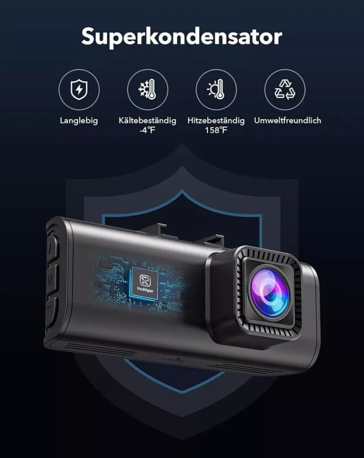Redtiger F7NP – Flexible 4K-Dual-Dashcam mit Innenrückkamera B-Ware