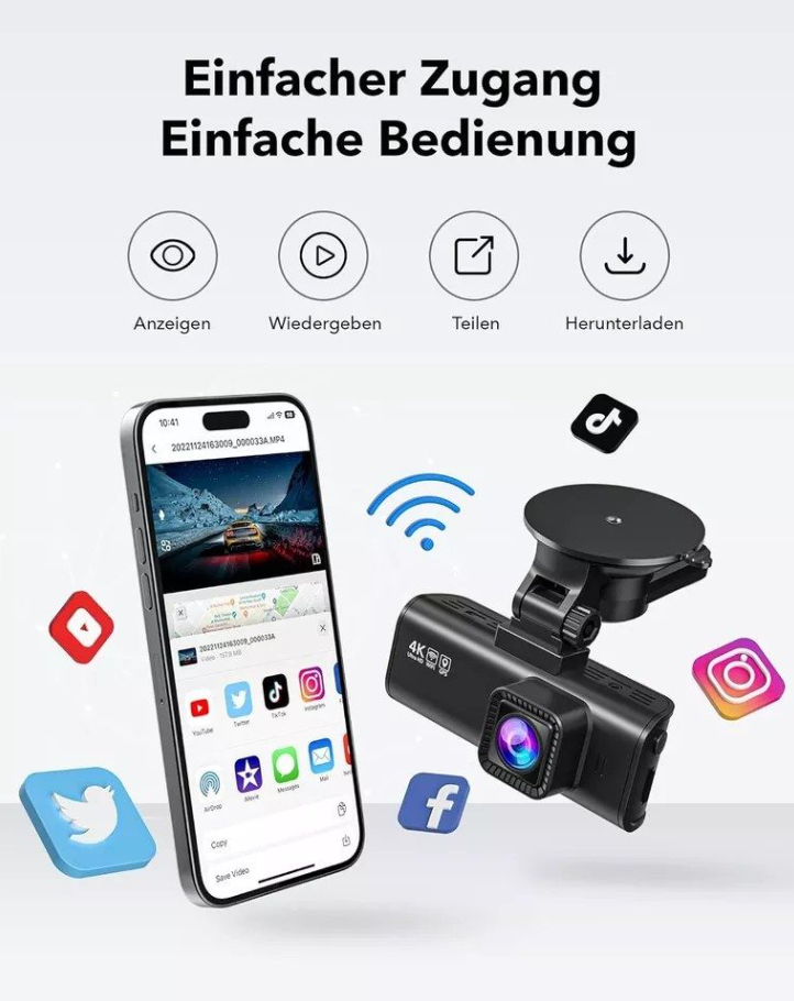 Redtiger F7NP – Flexible 4K-Dual-Dashcam mit Innenrückkamera B-Ware